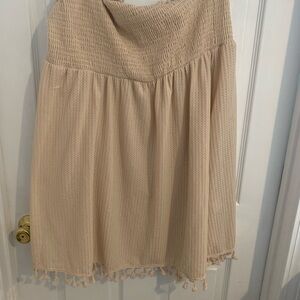 SHEIN Beige Smocked A-Line Skirt with Tassels
